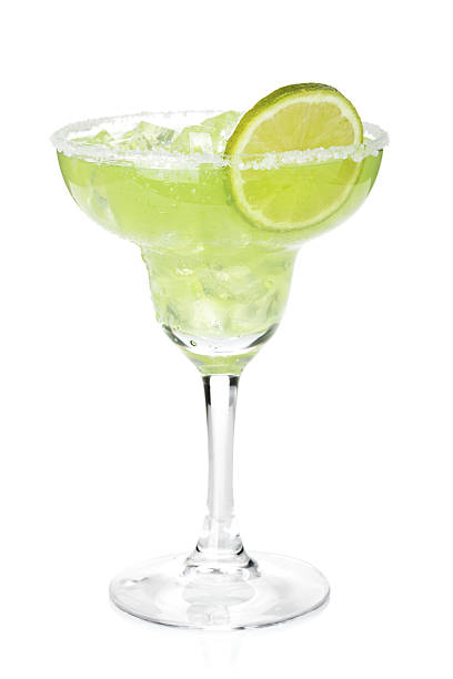 Photo of Classic margarita cocktail with lime slice and salty rim