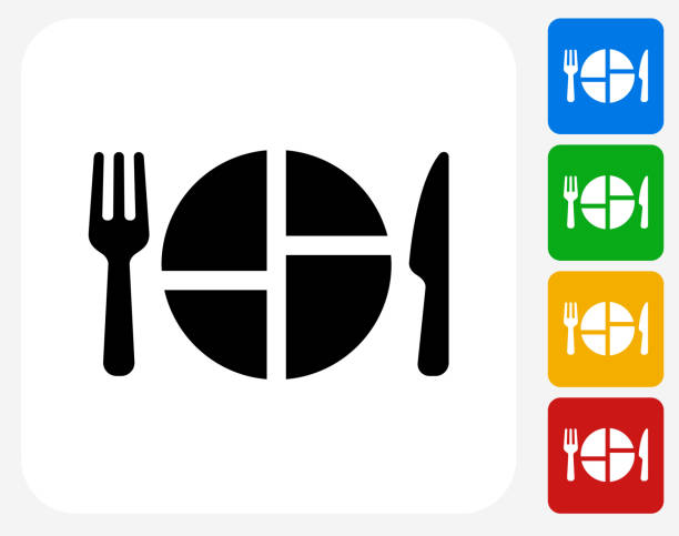 Food Serving Icon Flat Graphic Design Food Serving Icon. This 100% royalty free vector illustration features the main icon pictured in black inside a white square. The alternative color options in blue, green, yellow and red are on the right of the icon and are arranged in a vertical column. serving size stock illustrations