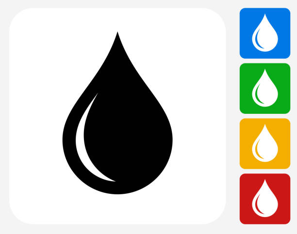 Water drop Icon Flat Graphic Design Water drop Icon. This 100% royalty free vector illustration features the main icon pictured in black inside a white square. The alternative color options in blue, green, yellow and red are on the right of the icon and are arranged in a vertical column. fossil fuel stock illustrations