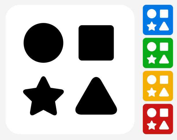 Shape Toys Icon Flat Graphic Design Shape Toys Icon. This 100% royalty free vector illustration features the main icon pictured in black inside a white square. The alternative color options in blue, green, yellow and red are on the right of the icon and are arranged in a vertical column. rounded star shape stock illustrations