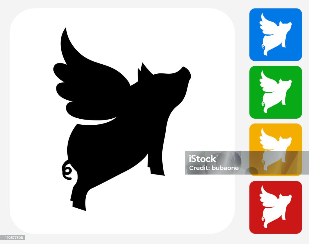 Flying Pig Icon Flat Graphic Design Flying Pig Icon. This 100% royalty free vector illustration features the main icon pictured in black inside a white square. The alternative color options in blue, green, yellow and red are on the right of the icon and are arranged in a vertical column. Pig stock vector