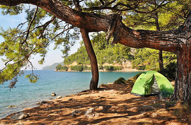 Camping Campground in Akyaka Mugla seaside kekova stock pictures, royalty-free photos & images