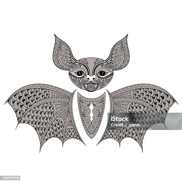 Bat Totem For Adult Anti Stress Coloring Page Stock Illustration - Download Image Now - 2015, Abstract, Animal