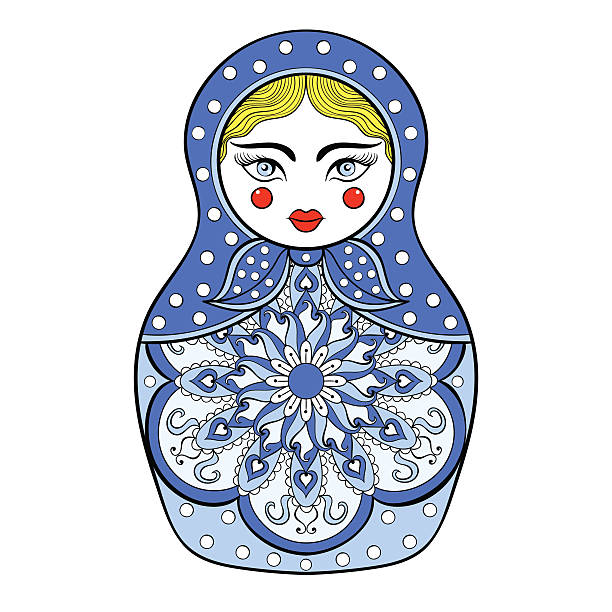 ilustrações de stock, clip art, desenhos animados e ícones de zentangle estilizadas elegante boneca russa, matryoshka boneca em gzhe - russian nesting doll doll russia decoration