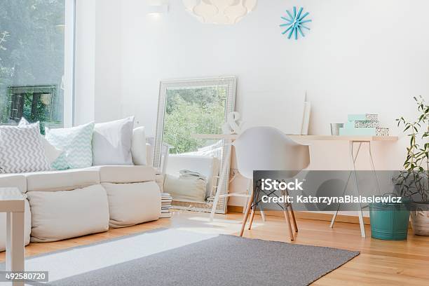 Bright Cozy Room Stock Photo - Download Image Now - Domestic Room, Mirror - Object, Small