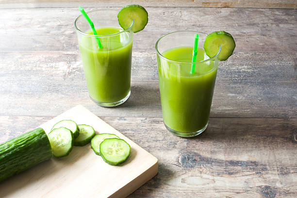 Green smoothie with cucumber stock photo