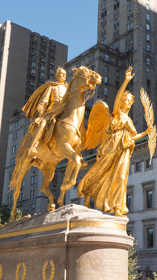 William Tecumseh Sherman memorial located in NYC at the corner of Central Park South and designed by Augustus Saint-Gaudens. William T. Sherman was a United States general who served in the American Civil War.