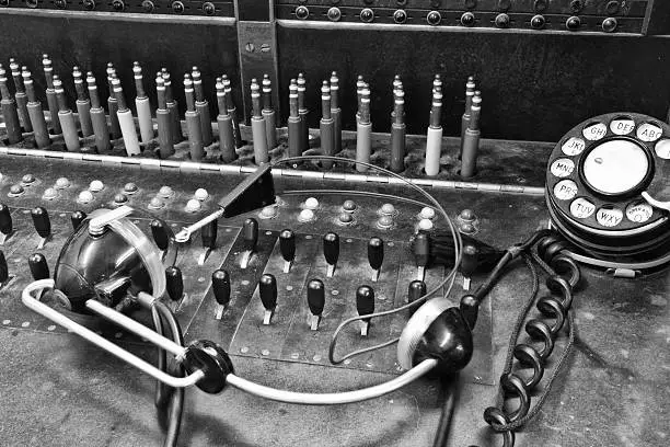Closeup of a Vintage Bell System Telephone Switchboard with Plugs IV