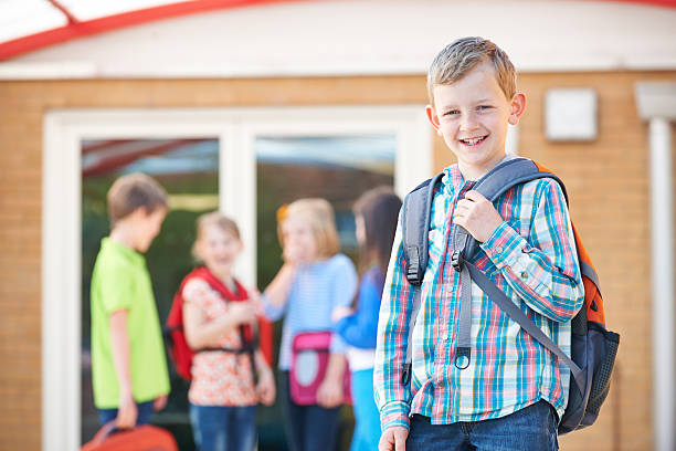 istock Boy Standing Outside School Classroom With Rucksack 492597685