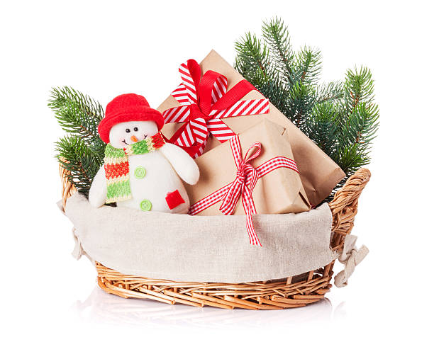 istock Christmas gift boxes, snowman toy, fir tree 492598116