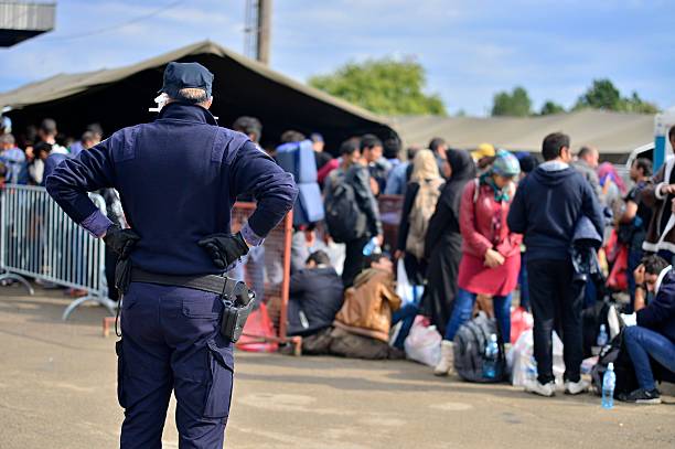 refugees in Tovarnik (Serbian - Croatina border) stock photo
