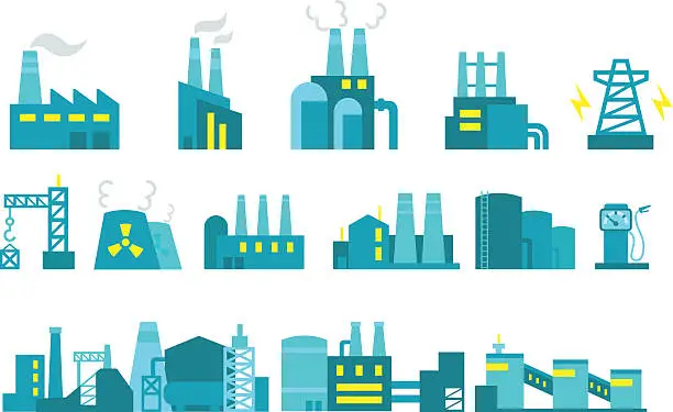 Vector illustration of Extraction petroleum. Set of factory illustration oil production