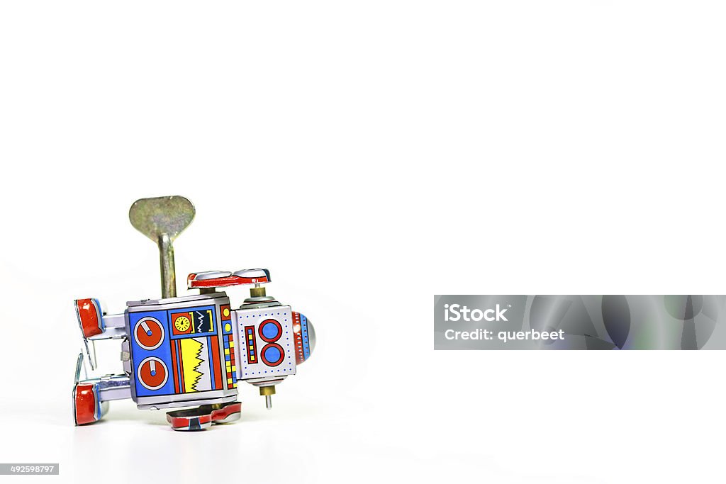 Retro Tin Roboter mit text-Raum - Lizenzfrei Aufziehspielzeug Stock-Foto