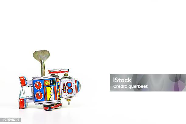 Retro Tin Roboter Mit Textraum Stockfoto und mehr Bilder von Aufziehspielzeug - Aufziehspielzeug, 1960-1969, Beschädigt