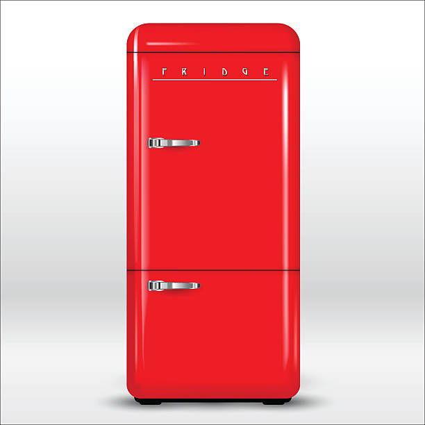 Red retro refrigerator isolated on background. Vector illustration