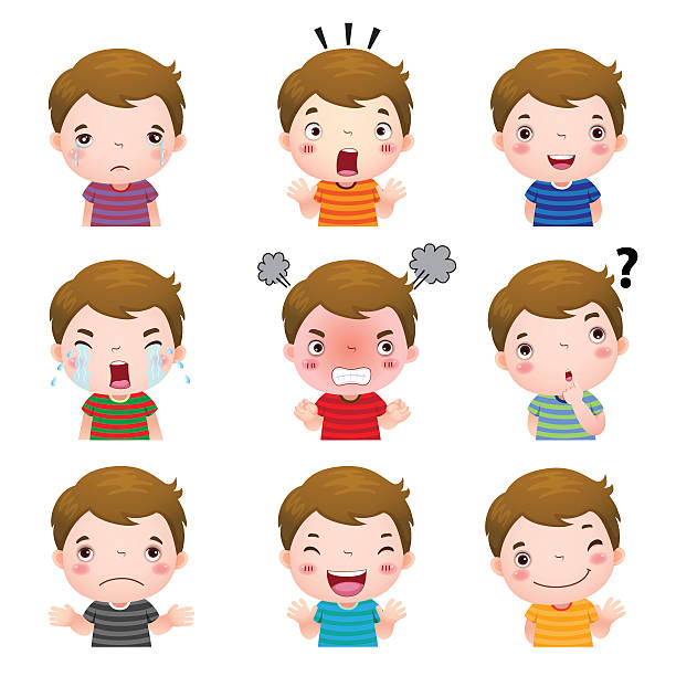 Cute boy faces showing different emotions Illustration of cute boy faces showing different emotions bored children stock illustrations