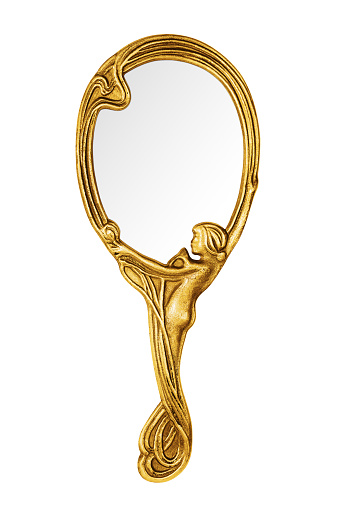 Vintage hand mirror isolated on white -Clipping Path