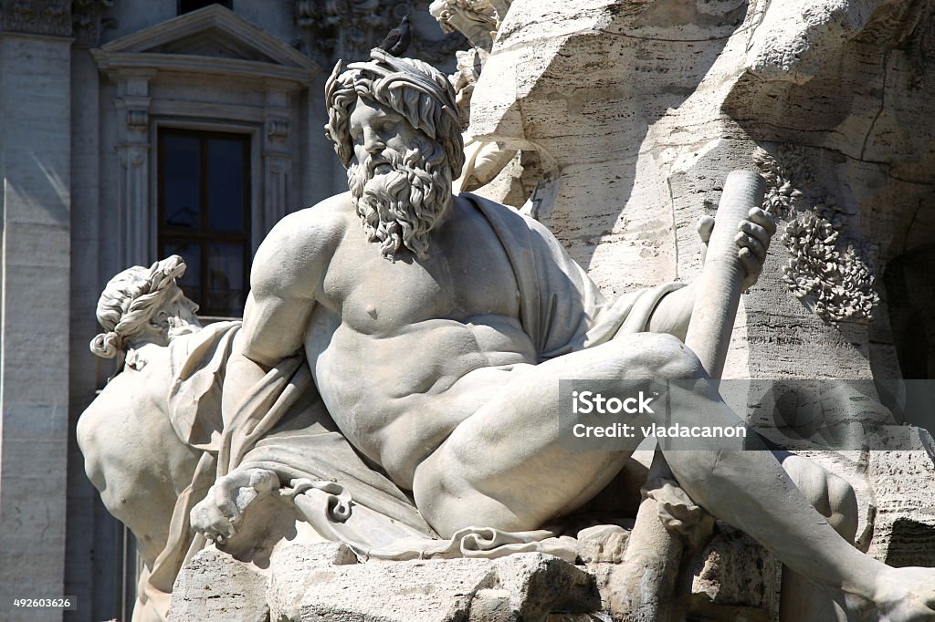 Fountain Zeus in Bernini's, Piazza Navona in Rome, Italy Fountain Zeus in Bernini's, dei Quattro Fiumi in the Piazza Navona in Rome, Italy Zeus Stock Photo
