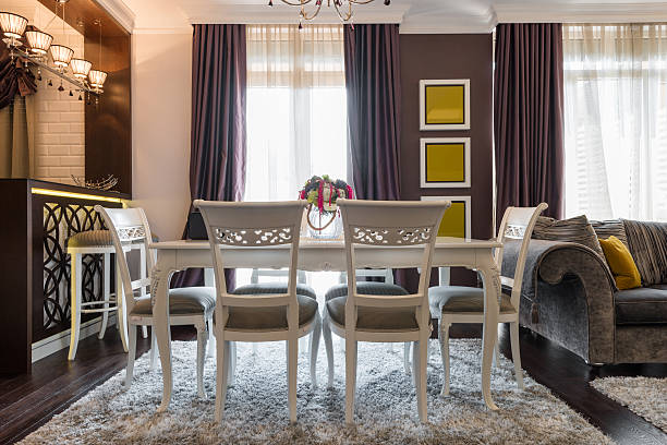 istock Dining room interior in pastel tones 492605180