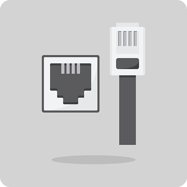 vektor flache icon, telefon, kabel-anschluss - netzstecker stock-grafiken, -clipart, -cartoons und -symbole