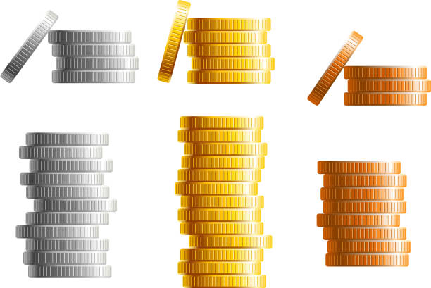 stapel von gold, silber und bronze-münzen - currency heap ideas business stock-grafiken, -clipart, -cartoons und -symbole