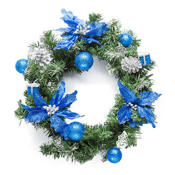 istock Christmas blue wreath isolated on white 492611470