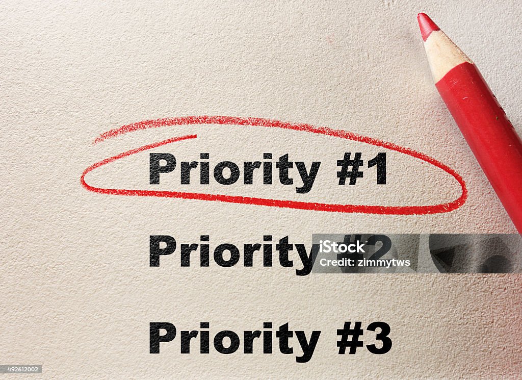 Top Priority Priority #1 circled with red pencil Urgency Stock Photo