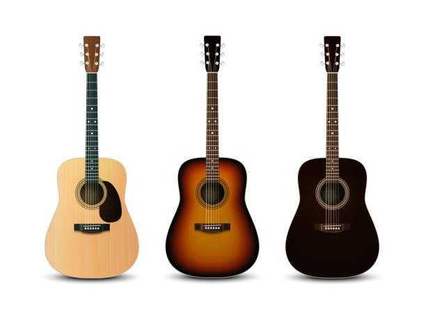 realistische akustikgitarren. vektorsatz - gitarre stock-grafiken, -clipart, -cartoons und -symbole