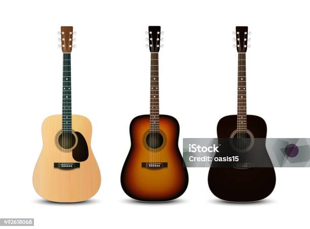 Realistic Acoustic Guitars Vector Set Stock Illustration - Download Image Now - Guitar, Acoustic Guitar, White Background