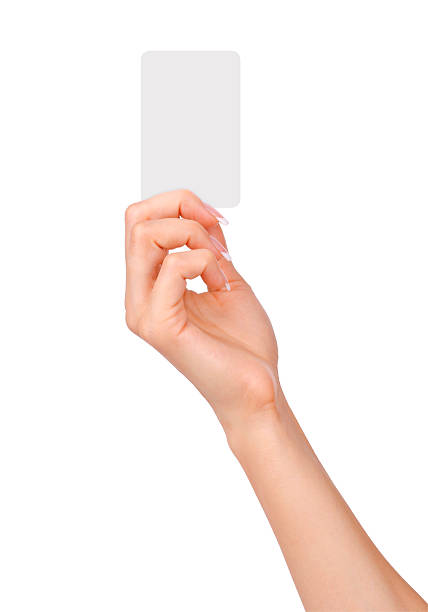 istock Female hand with a blank card 492621086