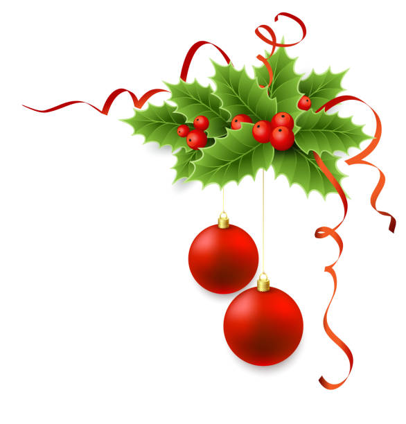ilustrações de stock, clip art, desenhos animados e ícones de vetor de natal com bagas de holly - ribbon bow white background red