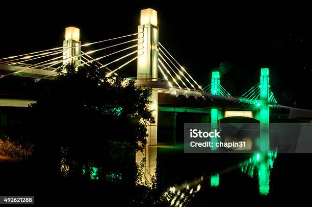 Night Shot Of Pedestrian Bridge To Mclane Stadium At Baylor Stock Photo - Download Image Now