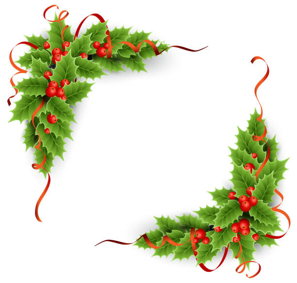 vektor weihnachten stechpalme mit beeren - holly frame christmas picture frame stock-grafiken, -clipart, -cartoons und -symbole