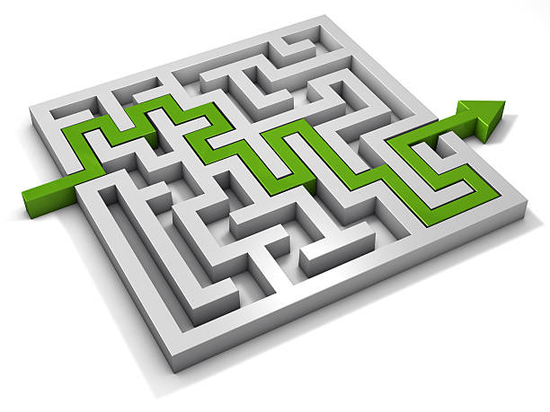 istock Labyrinth maze 3d arrow green. 492622538