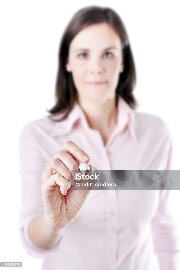 Mujer de negocios joven escribiendo algo en la pantalla. - Foto de stock de Adulto libre de derechos