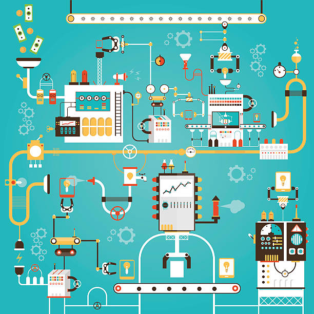 Tablet pc manufacturing Vector illustration of Tablet personal computer manufacturing. global conveyor belt stock illustrations