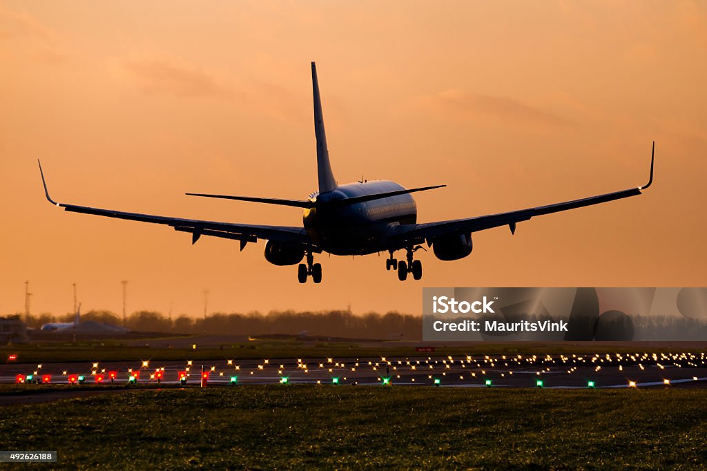 Commercial airplane landing - Foto de stock de Avión libre de derechos