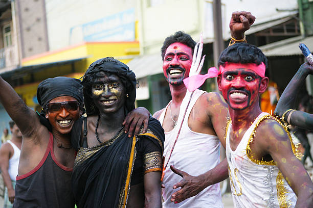 KOOVAGAM, INDIA - MAY 06,2015: Unidentified transgenders take part in a religious ritual to mourn the death of Lord Aravan in their annual festival held at Koothandavar temple  in Koovagam,Tamil Nadu,India
