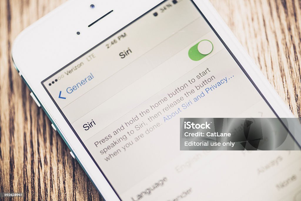 Tecnologia: iPhone5 Visualizzazione impostazioni di Siri - Foto stock royalty-free di IPhone