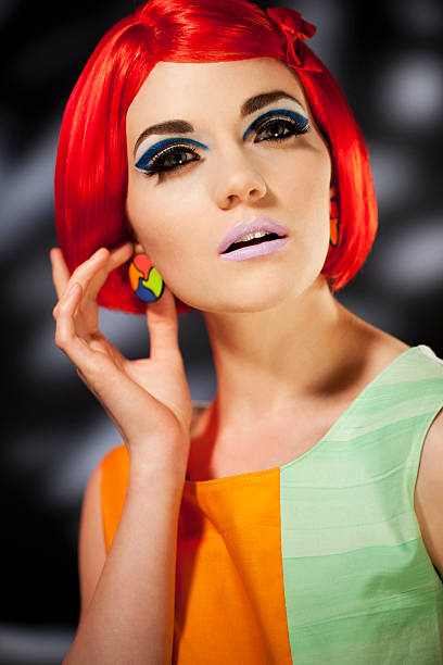 A beauty shot of a retro girl with red hair.