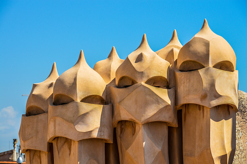 Barcelona, Spain - August 20, 2015: Roof top picture from Casa Mila taken during the day. 