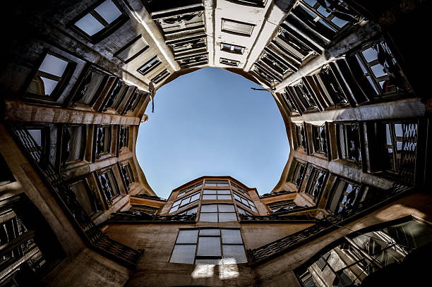 Barcelona, Spain - August 20, 2015: Roof top picture from Casa Mila taken during the day. 