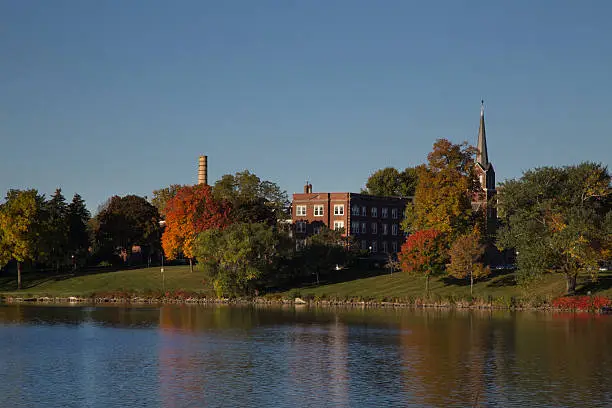 The fall colors of Wisconsin are on full display when looking at St Norbert College near Green Bay Wisconsin.