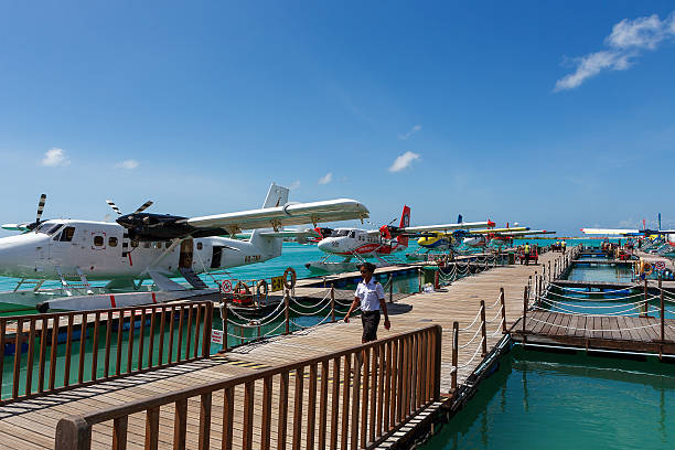 Male Maldives - June 14, 2015 : Seaplane harbor of any Maldivian airways operating out of Ibrahim Nasir airport in Male, Maldives, provides services to several island resorts