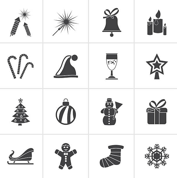 ilustraciones, imágenes clip art, dibujos animados e iconos de stock de negro de navidad y año nuevo los iconos - christmas candle reflection red