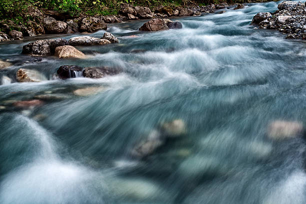standing in the middle of a flowing water riverbed
