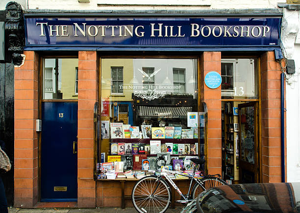 The Notting Hill Bookshop - Travel Bookshop London, UK - August 30, 2014: The face of this bookshop in Portobello was used into the movie Notting Hill. Hugh Grant's bookshop was called "Travel Bookshop". notting hill photos stock pictures, royalty-free photos & images