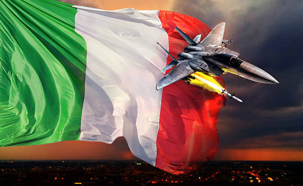 istock Italian flag - f-15 war plane - Launched rocket 492651444