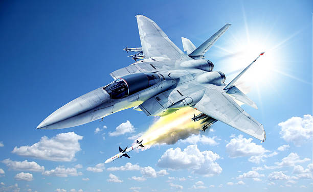 f-15 war plane - Launched rocket f-15 war plane - Launched rocket anti aircraft photos stock pictures, royalty-free photos & images