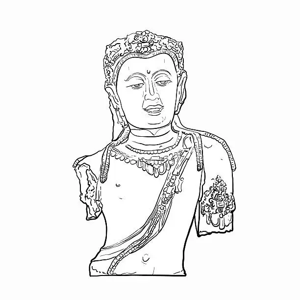Vector illustration of Drawing bust of Bodhisattva Avalokiteshvara